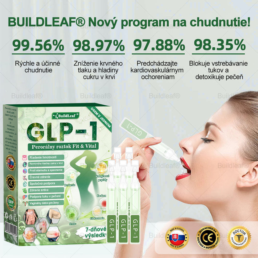 BuildLeaf® GLP-1 6-v-1 Fit & Vital Perorálny Roztok  (Len raz denne, viditeľné zmeny už za 7 dní) Pre obezitu, kardiovaskulárne ochorenia, cukrovku, spánkové apnoe, zdravie čriev, problémy s kĺbmi a ďalšie