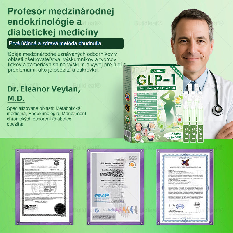 BuildLeaf® GLP-1 6-v-1 Fit & Vital Perorálny Roztok  (Len raz denne, viditeľné zmeny už za 7 dní) Pre obezitu, kardiovaskulárne ochorenia, cukrovku, spánkové apnoe, zdravie čriev, problémy s kĺbmi a ďalšie