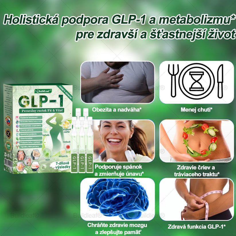 BuildLeaf® GLP-1 6-v-1 Fit & Vital Perorálny Roztok  (Len raz denne, viditeľné zmeny už za 7 dní) Pre obezitu, kardiovaskulárne ochorenia, cukrovku, spánkové apnoe, zdravie čriev, problémy s kĺbmi a ďalšie