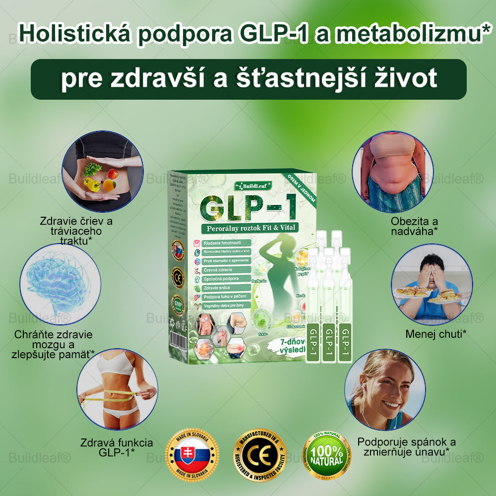 BuildLeaf® GLP-1 6-v-1 Fit & Vital Perorálny Roztok  (Len raz denne, viditeľné zmeny už za 7 dní) Pre obezitu, kardiovaskulárne ochorenia, cukrovku, spánkové apnoe, zdravie čriev, problémy s kĺbmi a ďalšie